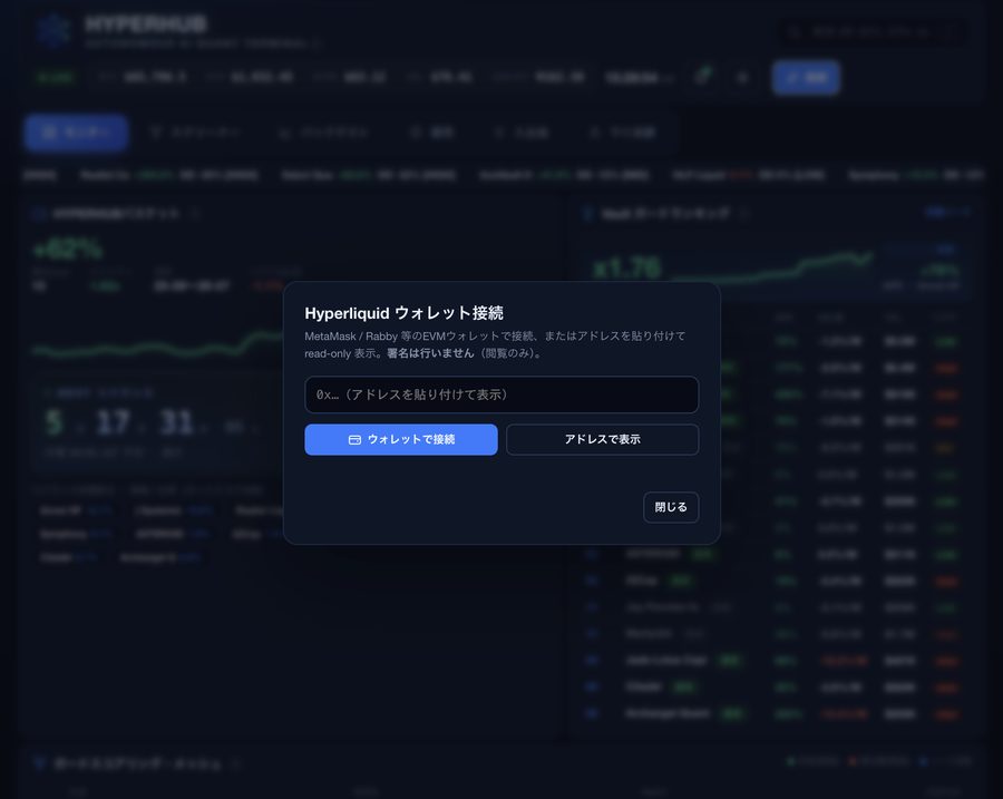 HYPERHUB ウォレット接続画面